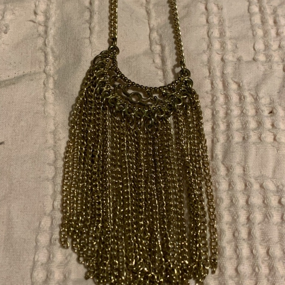 Gold tone tassel necklace.